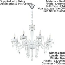 Loops Chandelier Pendant Light Colour Chrome Shade White Glass Droplets Bulb E14 8x40W - thumbnail 2