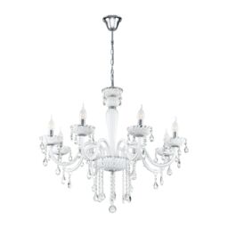 Loops Chandelier Pendant Light Colour Chrome Shade White Glass Droplets Bulb E14 8x40W - thumbnail 1