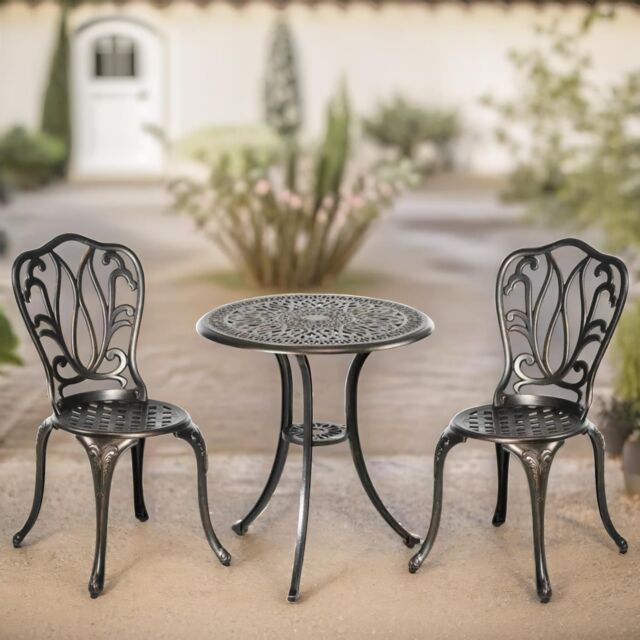 FURNOS Set of 3 Aluminium Bistro Table & Chair Bronze - image 1
