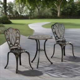 FURNOS Set of 3 Aluminium Bistro Table & Chair Bronze - thumbnail 2