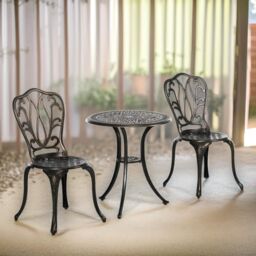 FURNOS Set of 3 Aluminium Bistro Table & Chair Bronze - thumbnail 3