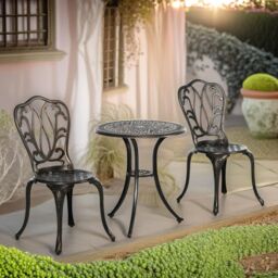 FURNOS Set of 3 Aluminium Bistro Table & Chair Bronze - thumbnail 5