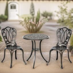 FURNOS Set of 3 Aluminium Bistro Table & Chair Bronze - thumbnail 1
