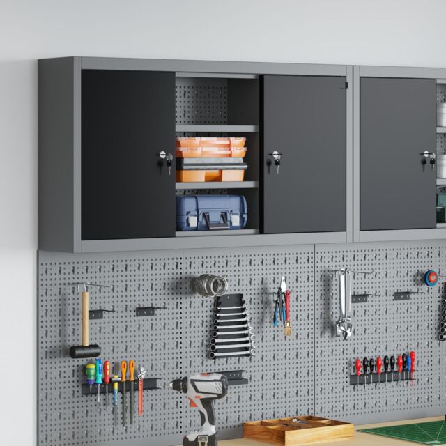 Berkfield Home Tool Cabinet Wall-Mounted with Pegboard Black 100x20x55 cm Steel - Size: 100 x 20 x 55 cm - image 1