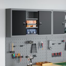 Berkfield Home Tool Cabinet Wall-Mounted with Pegboard Black 100x20x55 cm Steel - Size: 100 x 20 x 55 cm - thumbnail 1