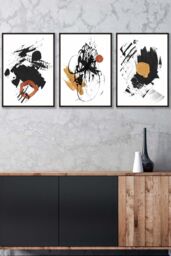 ARTZE Framed Abstract Black, Yellow, Orange Oil Strokes Framed Wall Art - Medium in Black - Size: W45 cm x H62 cm x D20mm - thumbnail 1