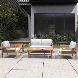 Direct Wicker 5 PCS Garden Conversation Set, Acacia Wood Outdoor Loveseat Sofa Set in Brown - Size: 5 Pack - thumbnail 7
