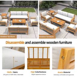Direct Wicker 5 PCS Garden Conversation Set, Acacia Wood Outdoor Loveseat Sofa Set in Brown - Size: 5 Pack - thumbnail 6