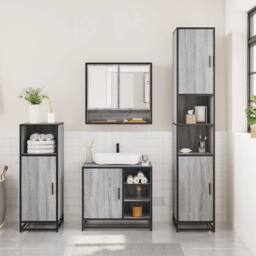 Berkfield Home 3 Piece Bathroom Furniture Set Grey Sonoma Engineered Wood - thumbnail 3
