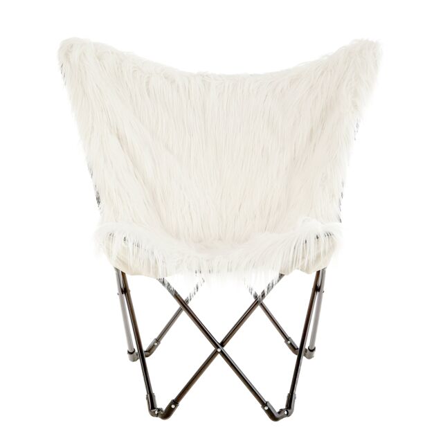 Orsina Luxurious White Faux Fur Butterfly Chair - Comfortable Metal Frame Chair For Livingroom - Stylish Bar Chair - image 1