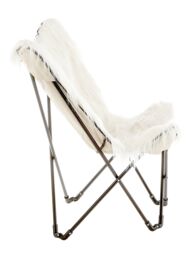 Orsina Luxurious White Faux Fur Butterfly Chair - Comfortable Metal Frame Chair For Livingroom - Stylish Bar Chair - thumbnail 4