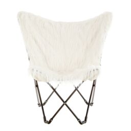 Orsina Luxurious White Faux Fur Butterfly Chair - Comfortable Metal Frame Chair For Livingroom - Stylish Bar Chair - thumbnail 1