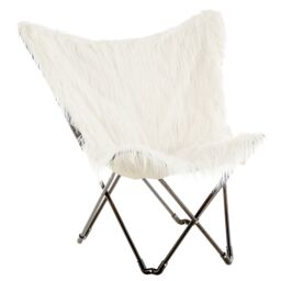 Orsina Luxurious White Faux Fur Butterfly Chair - Comfortable Metal Frame Chair For Livingroom - Stylish Bar Chair - thumbnail 3