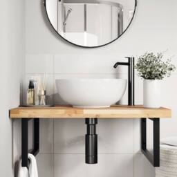 Berkfield Home Elegant Basin Shelf Wall Mounted Steel & Solid Wood Acacia in Brown - thumbnail 1