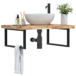 Berkfield Home Elegant Basin Shelf Wall Mounted Steel & Solid Wood Acacia in Brown - thumbnail 2