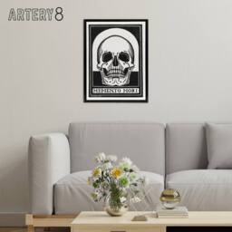 "Artery8 Memento Mori Skull Black & White Framed Canvas Art Print de Graag - Size: W12"" x H16""" - thumbnail 3