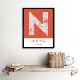 "Wee Blue Coo Wall Art Print Nottingham England United Kingdom City Map Modern Typography Stylish Letter Framed Word in Orange - Size: W12"" x H16""" - thumbnail 2