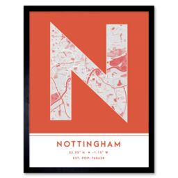 "Wee Blue Coo Wall Art Print Nottingham England United Kingdom City Map Modern Typography Stylish Letter Framed Word in Orange - Size: W12"" x H16""" - thumbnail 1