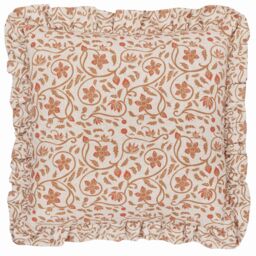 Paoletti Linen Filigree Printed Ruffle Cushion in Yellow - Size: 50 cm x 50 cm - thumbnail 2