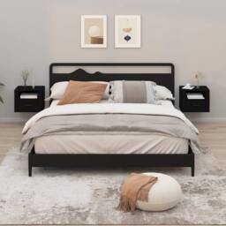 Berkfield Home Elegant Wall-mounted Bedside Cabinets 2 pcs Black 50x36x40 cm - Size: 50 x 36 x 40 cm - thumbnail 2