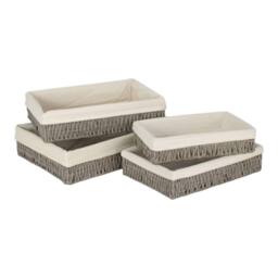 Red Hamper Set 4 Straight-sided Cotton Line Paper Rope Trays in Grey