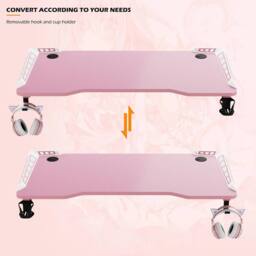 KEEPREAPER Stylish Computer Gaming Desk With LED Lights & Cup Holder in Pink - thumbnail 5