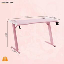 KEEPREAPER Stylish Computer Gaming Desk With LED Lights & Cup Holder in Pink - thumbnail 3