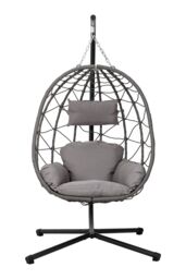 Garden Sanctuary Egg-Shaped Freestanding Hanging Chair with Stand & Cushion in Grey - thumbnail 3