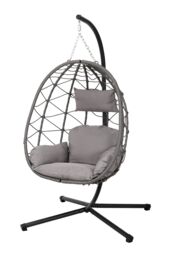 Garden Sanctuary Egg-Shaped Freestanding Hanging Chair with Stand & Cushion in Grey - thumbnail 4