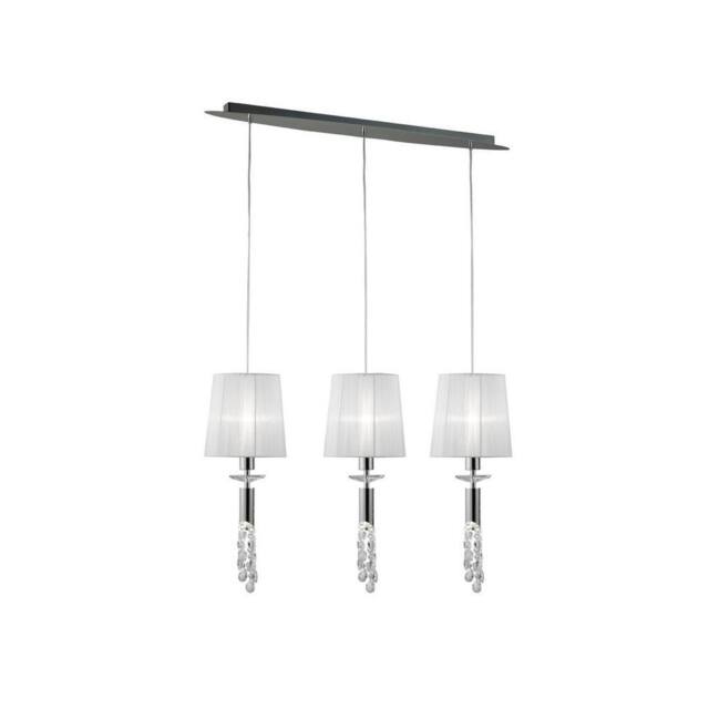 Netlighting Tiffany Pendant 3+3 Light E27+G9 Line Chrome White Shades & Crystal in Grey - image 1