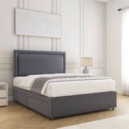 "BSSPOKE Ella Divan Bed Set Plush Velvet 24"" Headboard & Mattress No Drawers in Charcoal - Size: Small Double" - thumbnail 2