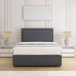 "BSSPOKE Ella Divan Bed Set Plush Velvet 24"" Headboard & Mattress No Drawers in Charcoal - Size: Small Double" - thumbnail 1