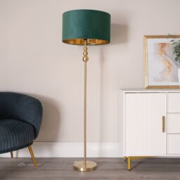 ValueLights Marissa Gold Stacked Ball Floor Lamp with Velvet with Gold Inner Shade & Bulb in Bottle Green - thumbnail 3