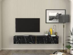 Vente-unique Wall - Mounted TV Stand With 2 Doors - Black Marble Effect - DINOMA - thumbnail 8