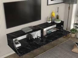 Vente-unique Wall - Mounted TV Stand With 2 Doors - Black Marble Effect - DINOMA - thumbnail 7