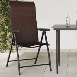 Berkfield Home Folding Garden Chairs 2 pcs Brown Poly Rattan - thumbnail 3