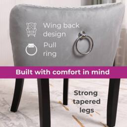 Neo Set of Six Studded Velvet Dining Chair with Ring Knocker Detail in Light Grey - Size: 6 Person - thumbnail 5