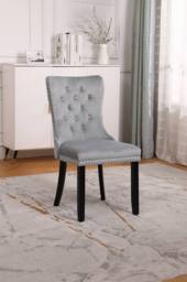 Neo Set of Six Studded Velvet Dining Chair with Ring Knocker Detail in Light Grey - Size: 6 Person - thumbnail 2