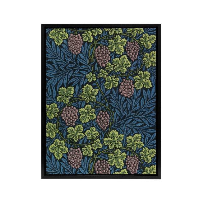 "Artery8 Grape Vine & Leaves Pattern Framed Canvas Wall Art Print W. Morris in Blue - Size: W12"" x H16""" - image 1