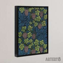 "Artery8 Grape Vine & Leaves Pattern Framed Canvas Wall Art Print W. Morris in Blue - Size: W12"" x H16""" - thumbnail 2