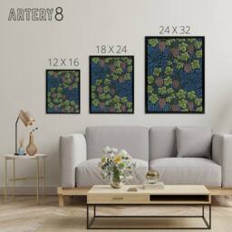 "Artery8 Grape Vine & Leaves Pattern Framed Canvas Wall Art Print W. Morris in Blue - Size: W12"" x H16""" - thumbnail 4