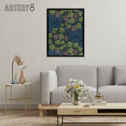 "Artery8 Grape Vine & Leaves Pattern Framed Canvas Wall Art Print W. Morris in Blue - Size: W12"" x H16""" - thumbnail 3