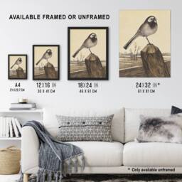 "Artery8 Wagtail Bird Perched on Pole Vintage Wall Art Print van Hoytema in Brown - Size: W12"" x H16""" - thumbnail 3