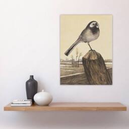 "Artery8 Wagtail Bird Perched on Pole Vintage Wall Art Print van Hoytema in Brown - Size: W12"" x H16""" - thumbnail 4