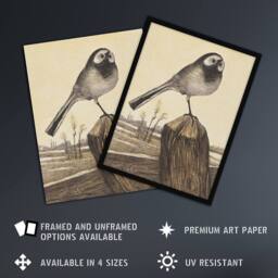 "Artery8 Wagtail Bird Perched on Pole Vintage Wall Art Print van Hoytema in Brown - Size: W12"" x H16""" - thumbnail 2