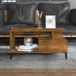 Berkfield Home Elegant Coffee Table Smoked Oak 90x49x45 cm Engineered Wood in Brown - Size: 90 x 49 x 45 cm - thumbnail 2