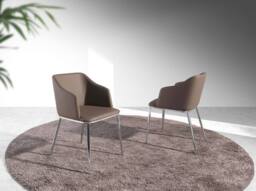 Angel Cerda Brown Leatherette Dining Chair with Armrests and - thumbnail 3