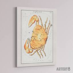 "Artery8 Vintage Cancer Constellation Illustration Hall Canvas Wall Art Print in White - Size: W18"" x H24""" - thumbnail 2