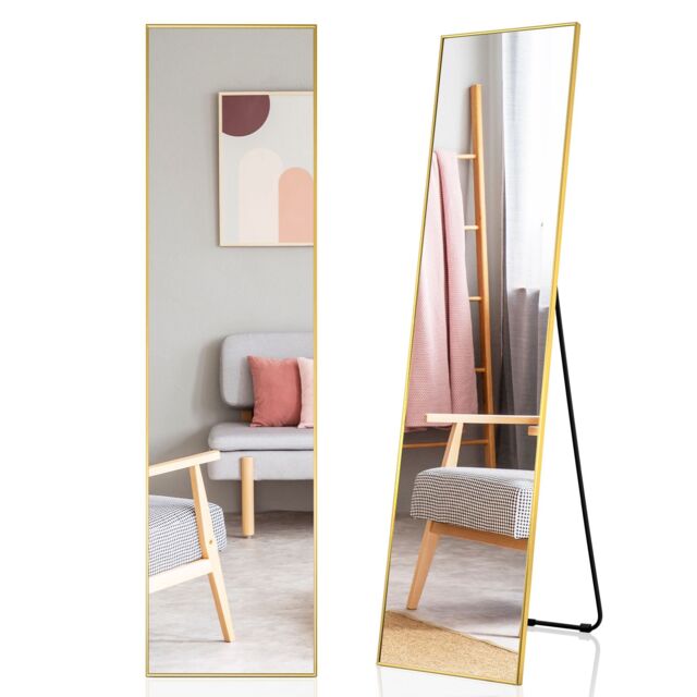 Costway 160 x 40cm Wall-mounted Full Length Mirror Bedroom Floor Dressing Mirror in Gold - Size: 160 x 40 cm - image 1