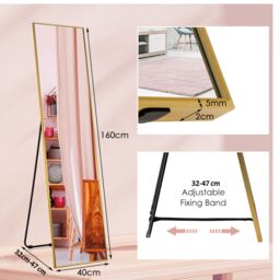 Costway 160 x 40cm Wall-mounted Full Length Mirror Bedroom Floor Dressing Mirror in Gold - Size: 160 x 40 cm - thumbnail 2